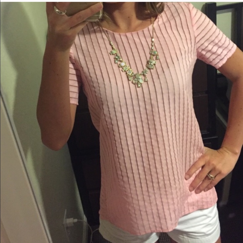 NWOT semi-sheer J Crew Pink Striped Blouse